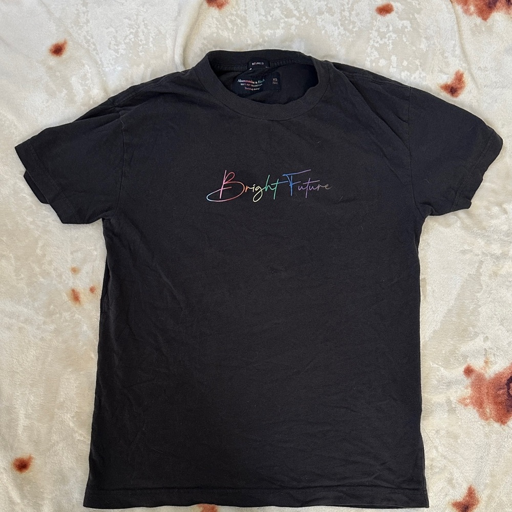 Abercrombie & Fitch Charcoal Tee with Multicolor Logo LGBTQ